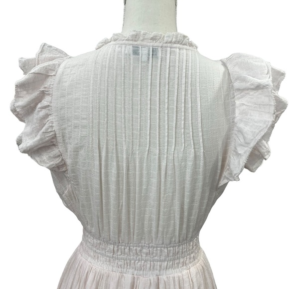 Sam Edelman Kenna Pink Ruffle Midi Dress. Size Small Cotton Pullover V Neck - Picture 7 of 17